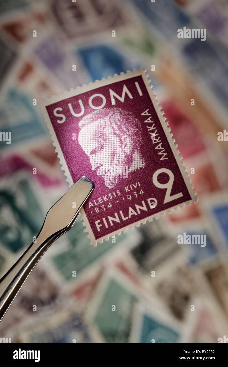 Finnische Sonderbriefmarke von 1934. Aleksis Kivi, der finnische Autor. Stockfoto