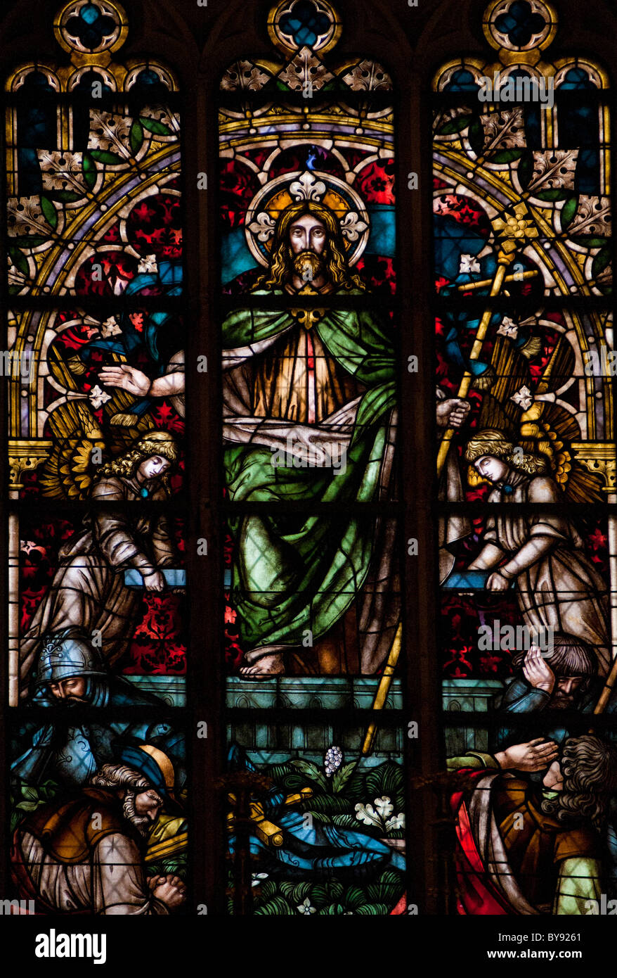 Glasfenster in der Thomaskirche in Leipzig, Sachsen, Deutschland, Europa Stockfoto