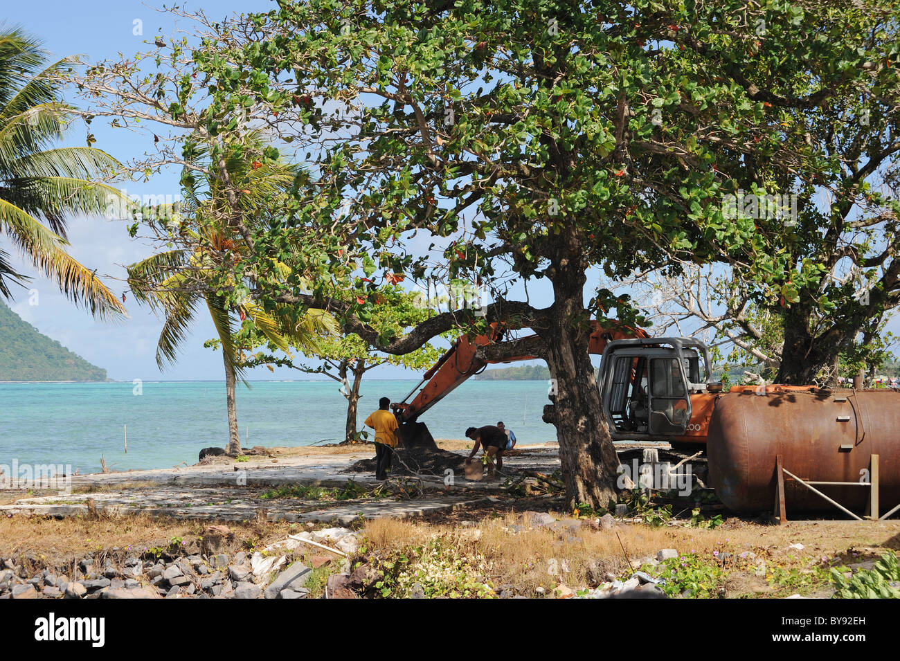 Wiederaufbau nach der Zerstörung des Tsunami, Samoa in Lalomanu Stockfoto