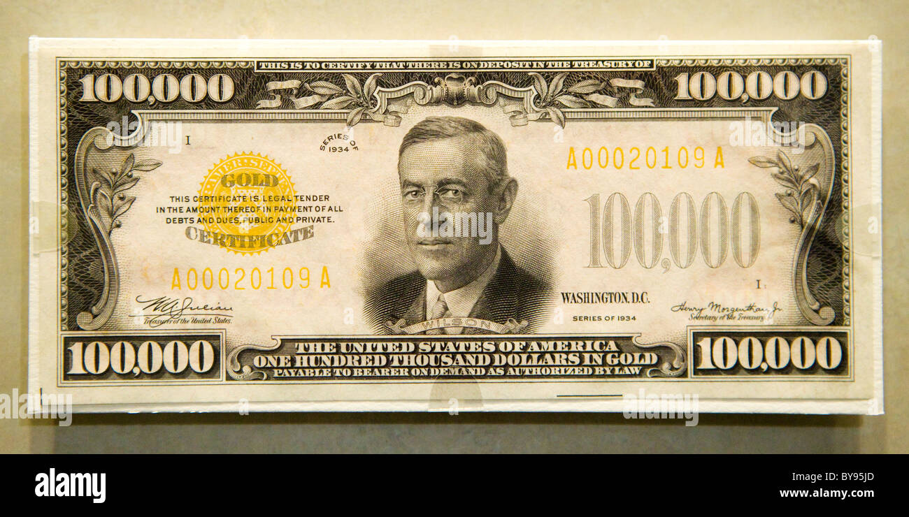 Avers Blick auf seltene $100.000 Bill - USA Stockfoto