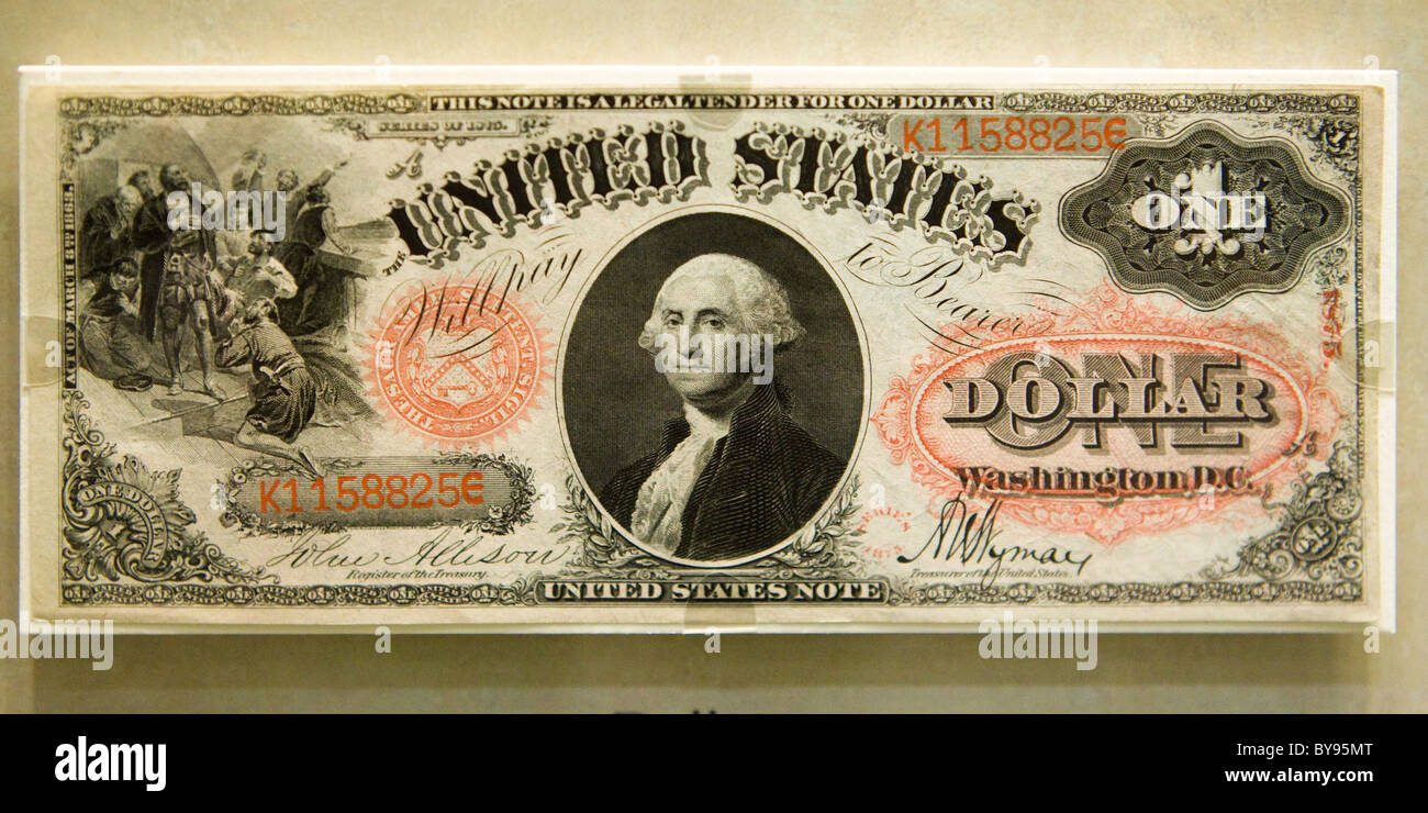 Avers Blick auf seltene 1875 $1 Rechnung Stockfoto