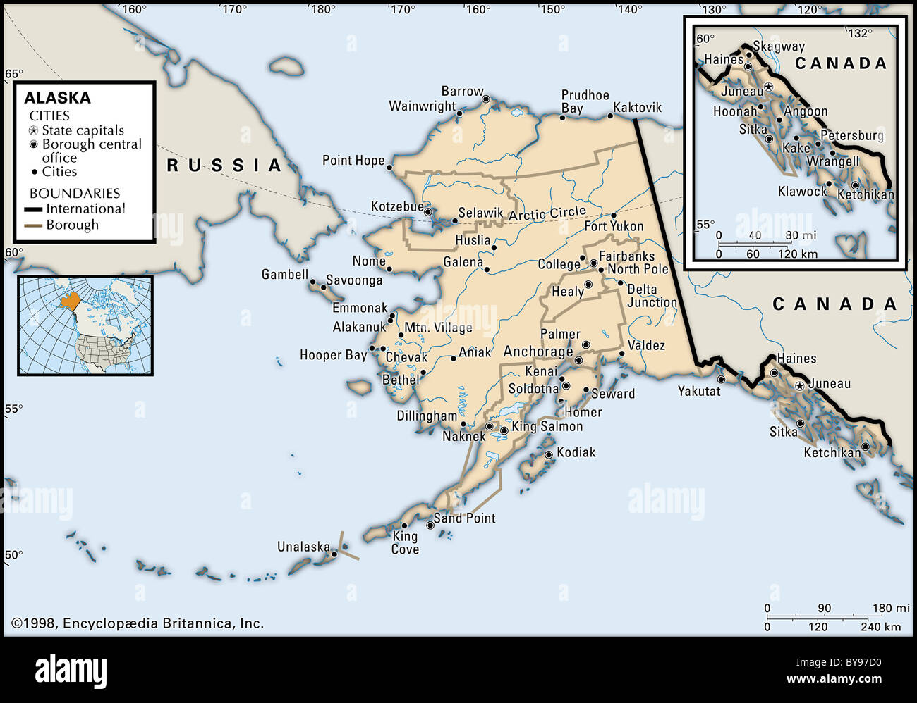 Politische Karte von Alaska Stockfoto