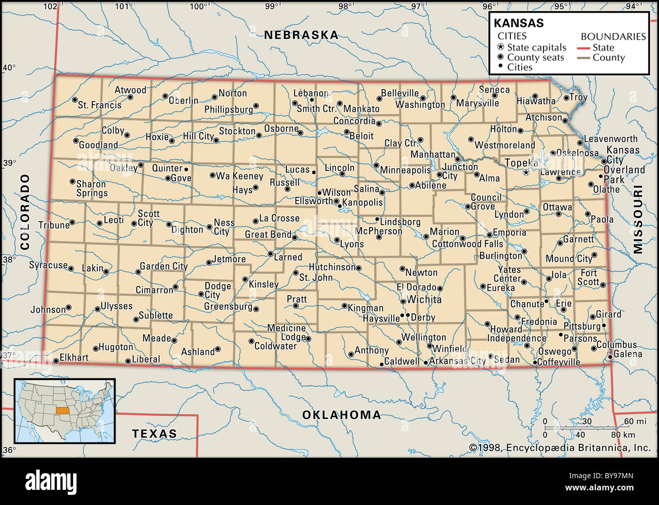 Politische karte von kansas stockfotografie alamy