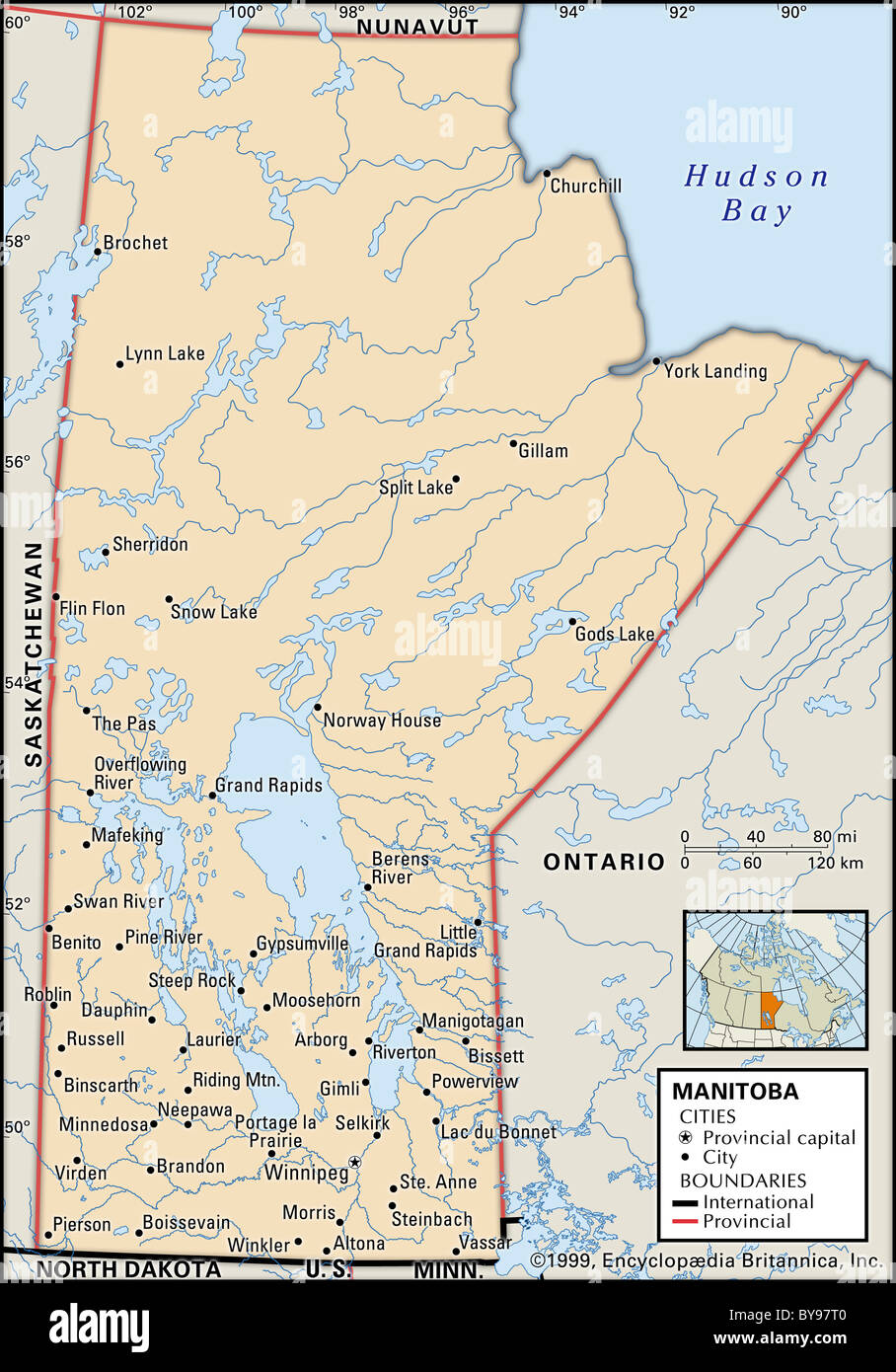 Karte von Manitoba Stockfoto