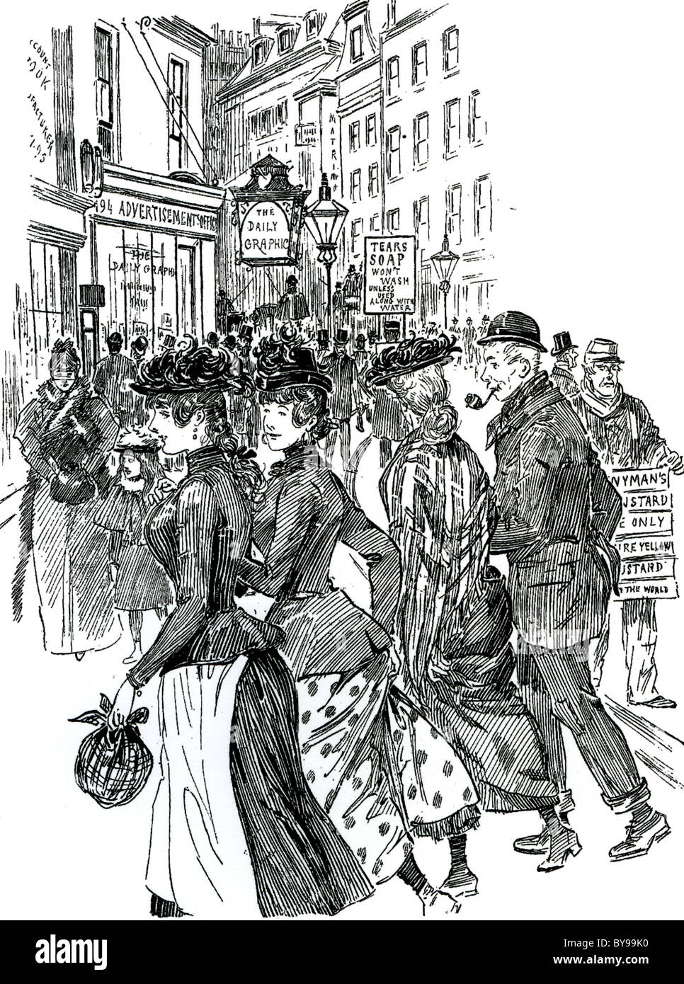 SHOPPING IN LONDON im Jahre 1890 von einer französischen Zeitschrift Stockfoto