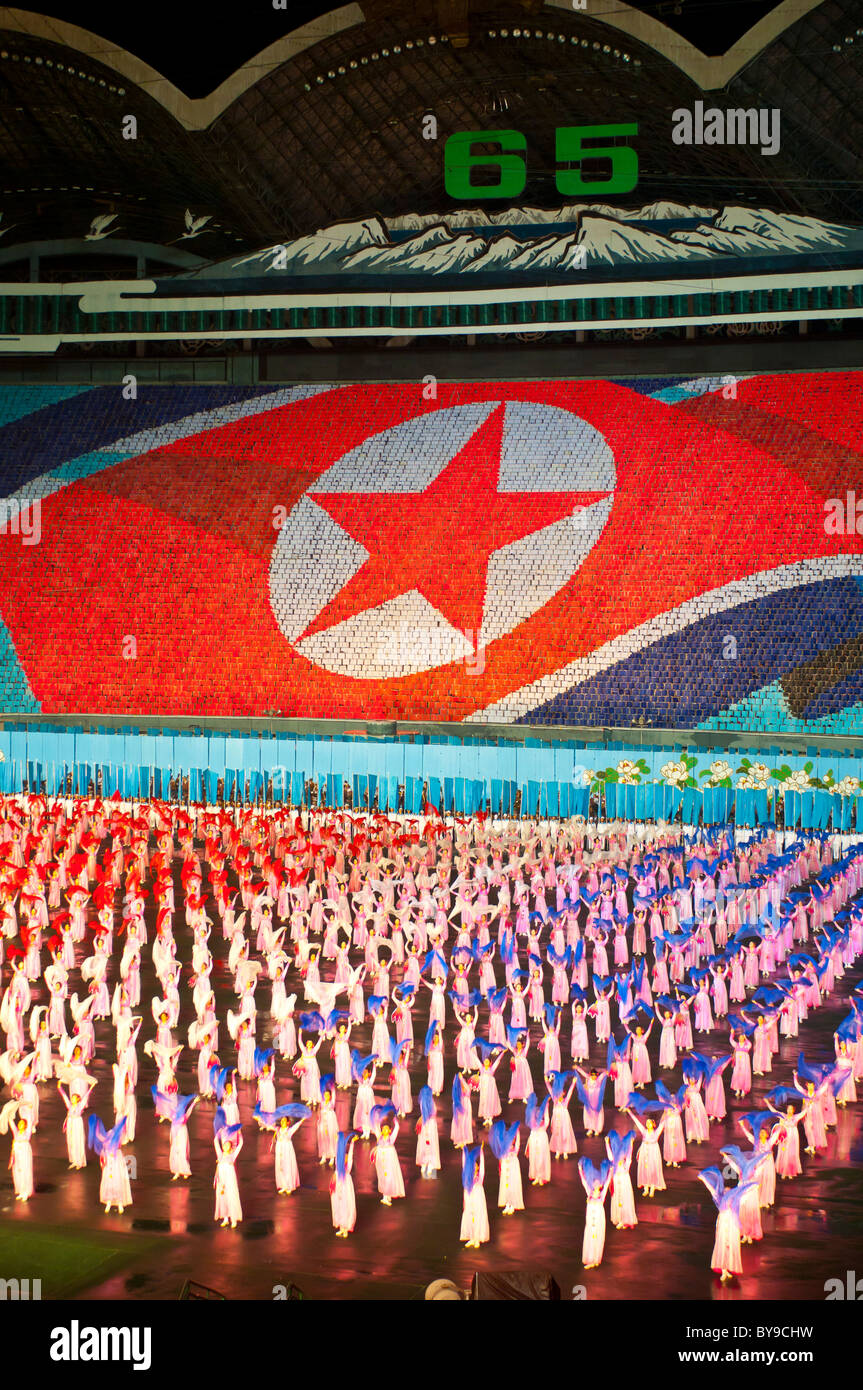Airang, nordkoreanische Massenspektakel des 65. Jahrestages der Gründung des Landes von Nordkorea, Pjöngjang Stockfoto