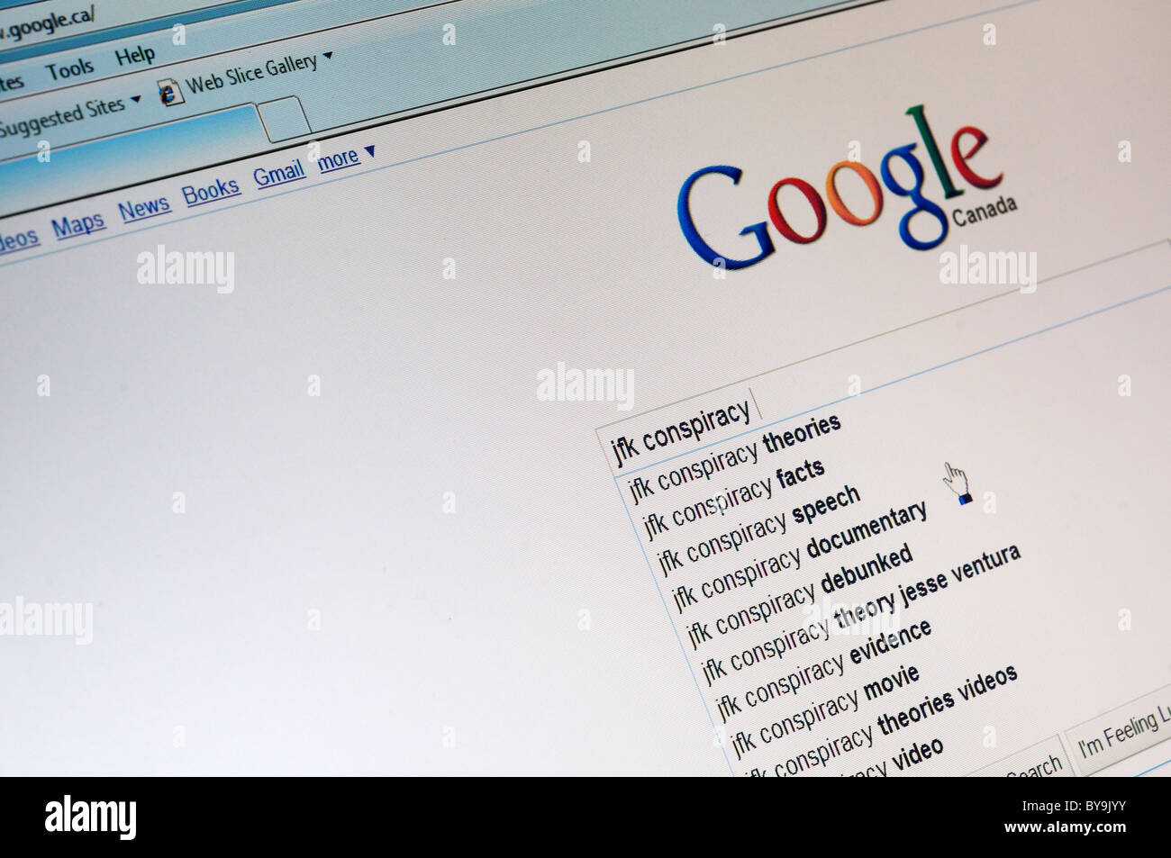 Eine Google-Suche für Jfk Verschwörung Stockfoto