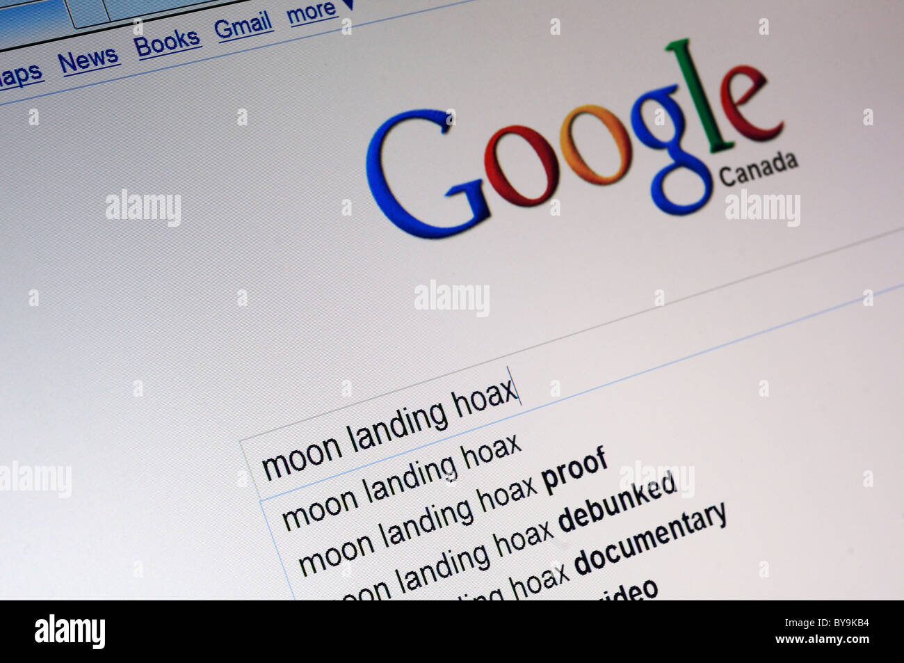 Eine Google-Suche für Mond-Landung-hoax Stockfoto