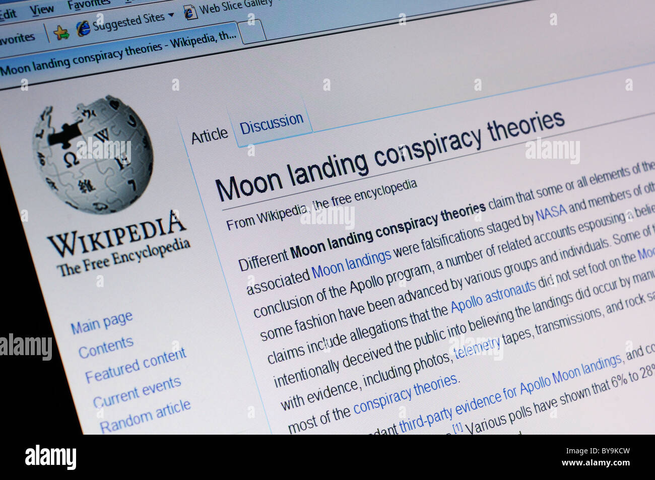 Mondlandung Verschwörung Seite auf Wikipedia Stockfoto