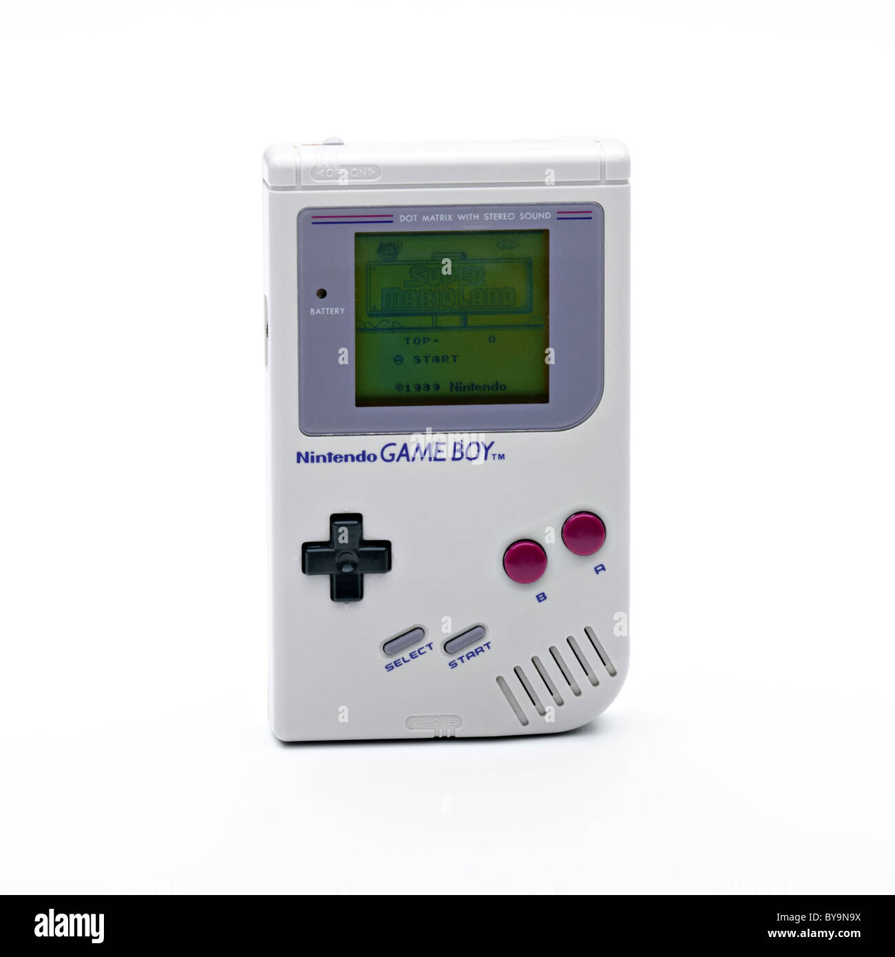 1989 Game Boy mit Super Mario-Startbildschirm Stockfoto