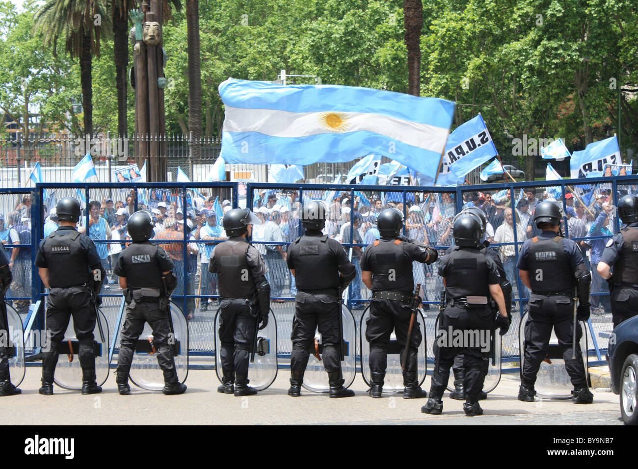 Polizei bei einem Protest, Buenos Aires, Argentinien Stockfoto