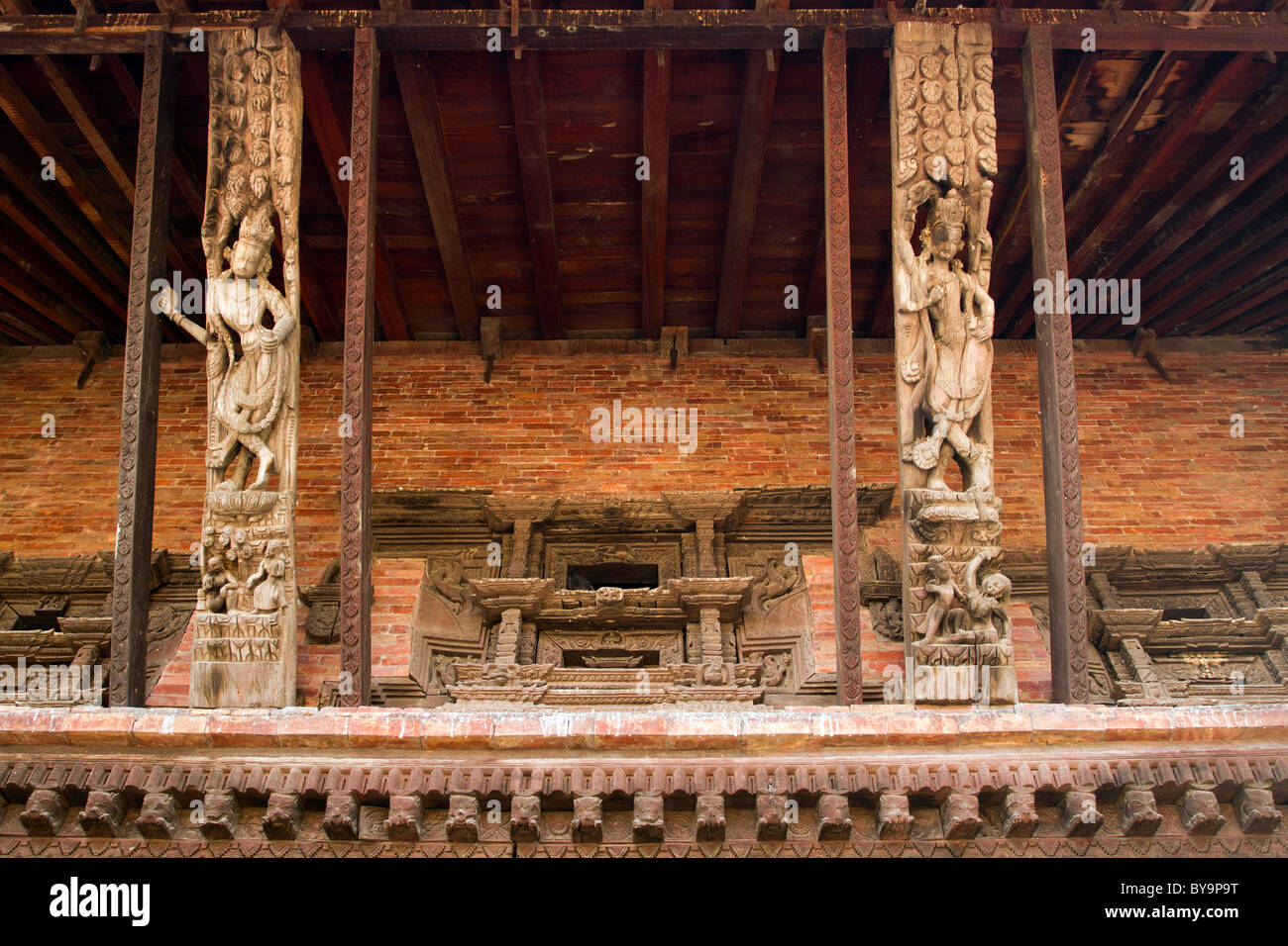 Hindu Pashupatinath Tempel Carving Details, Bhaktapur, Nepal Stockfoto