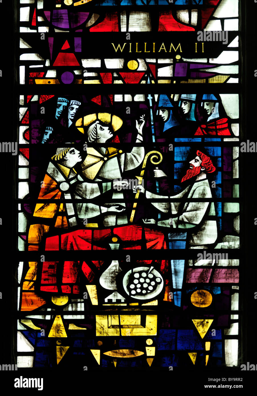 Canterbury Kent England Canterbury Kathedrale moderne Buntglasfenster Darstellung König Wilhelm II. Stockfoto