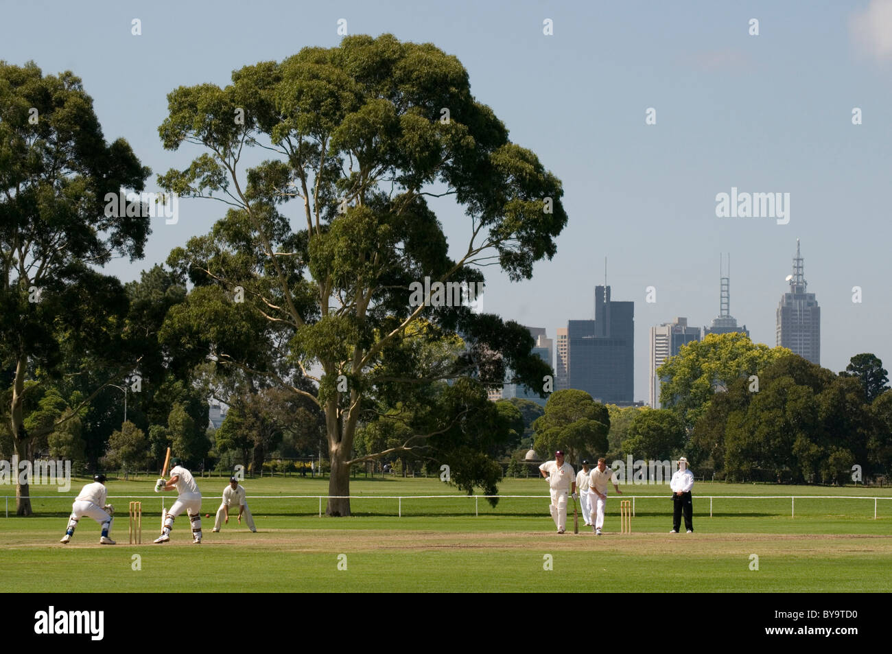Wochenende-Cricket match in Princes Park, in der Nähe von Universität von Melbourne, Australien Stockfoto