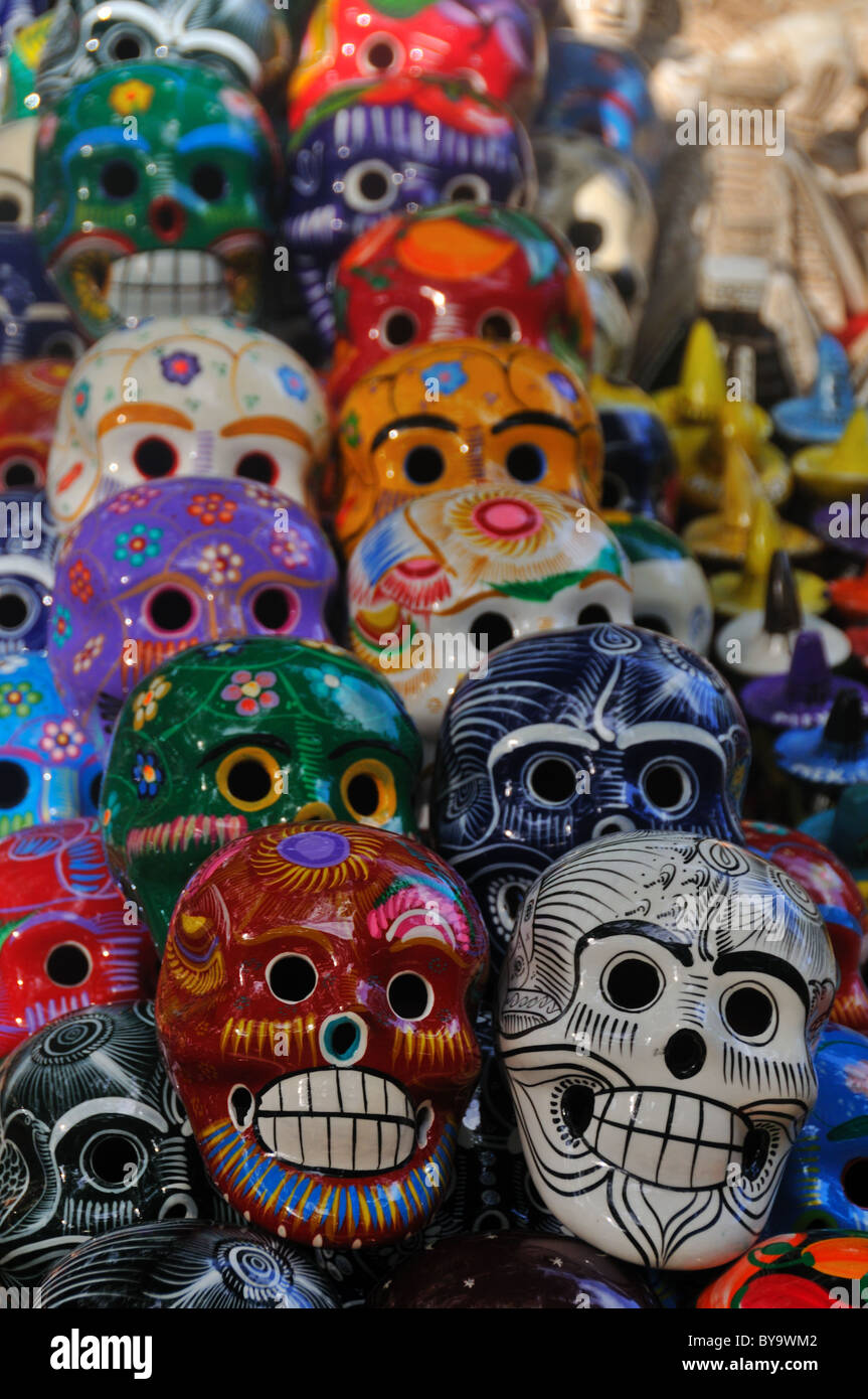 Maya-Masken zum Verkauf in Chichen Itza Yucatan, Mexiko Stockfoto