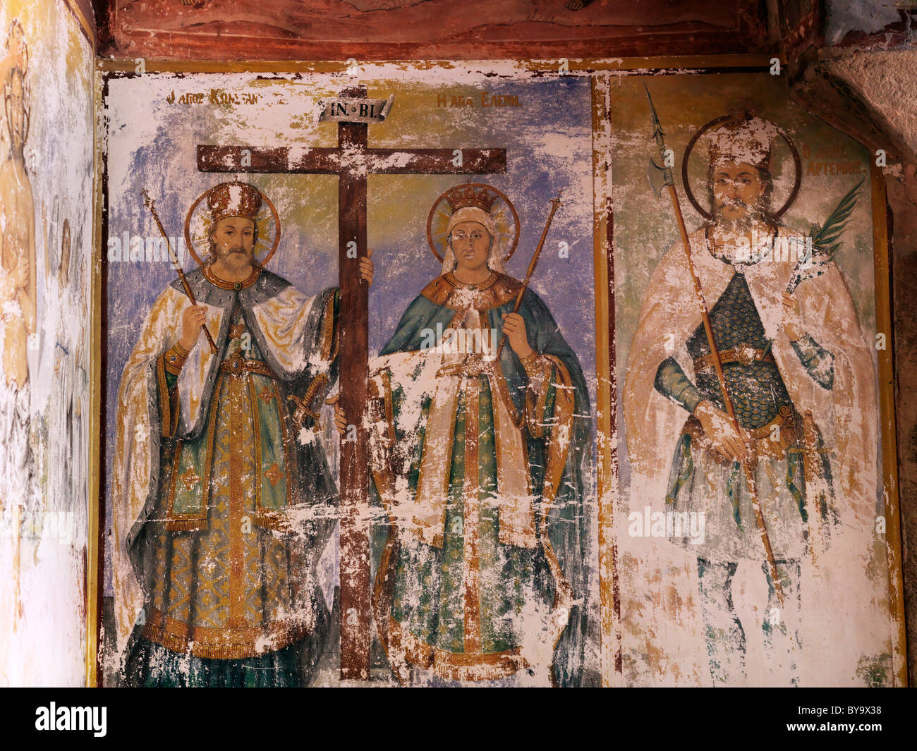 Chora Patmos Griechenland Johannes der Theologe Kloster byzantinischen Fresken In der Vorhalle St. Helena und Saint Constantine Stockfoto