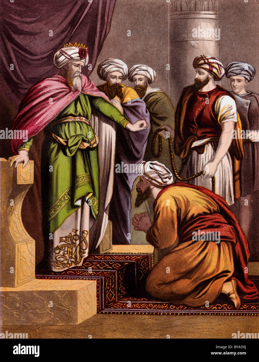 Bibel Geschichten Illustration des Gleichnisses des Königs und seine Diener Stockfoto