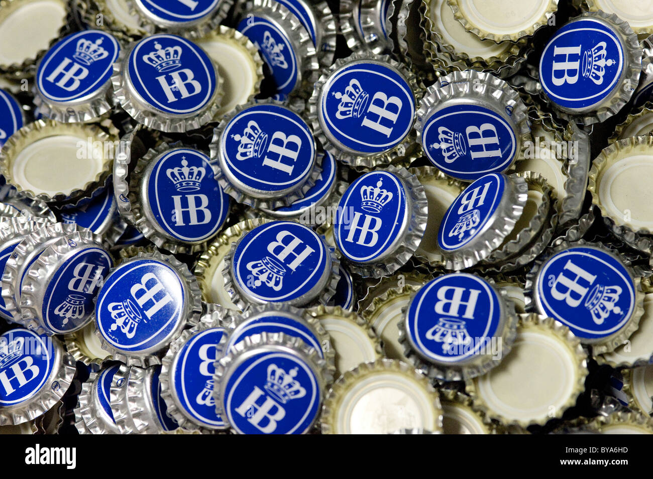 Flasche Kappen, Hofbraeu Brauerei Bier Kultur, München, Bayern, Deutschland, Europa Stockfoto