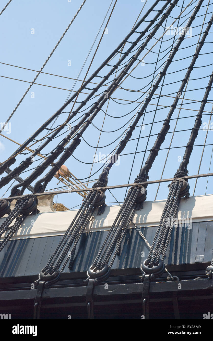 Takelage der historischen Segeln Schiff USS Constellation Stockfoto