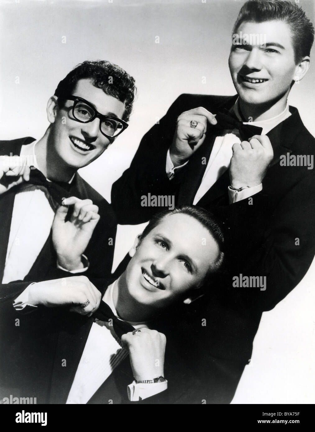 BUDDY HOLLY AND THE CRICKETS - US-Popgruppe aus l: Buddy Holly, Joe Mauldin (unten) und Jerry Allison Stockfoto