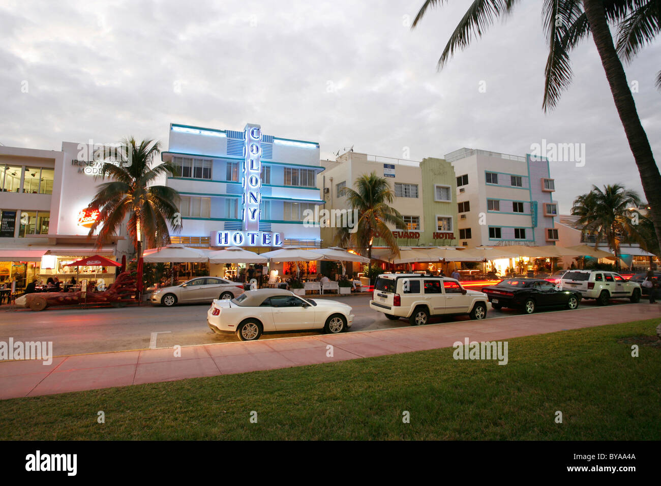 Colony Hotel, South Beach, Ocean Drive, Miami, Florida, Vereinigte Staaten von Amerika, USA Stockfoto