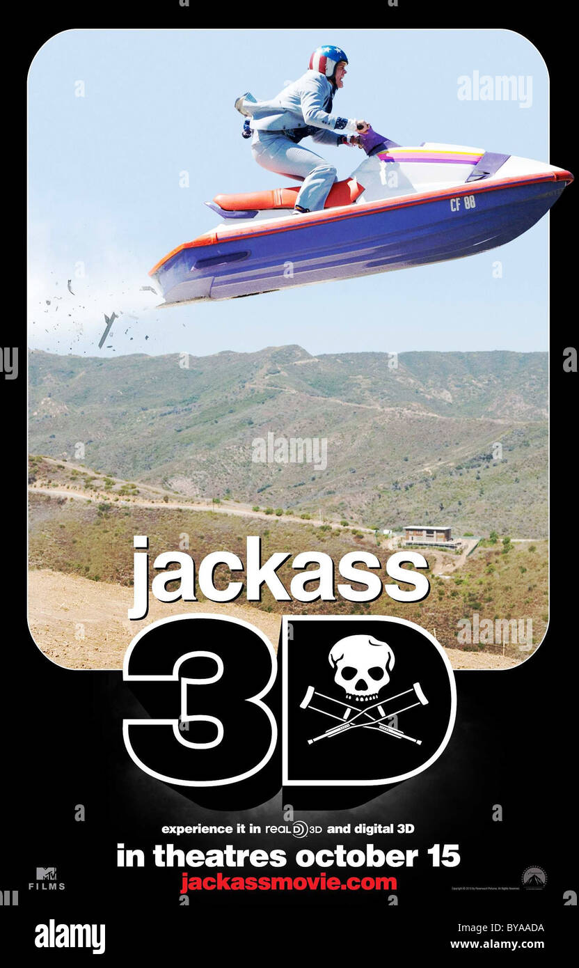 Jackass 3D Jahr: 2010 USA Regie: Jeff Tremaine Johnny Knoxville Filmplakat (USA) Stockfoto