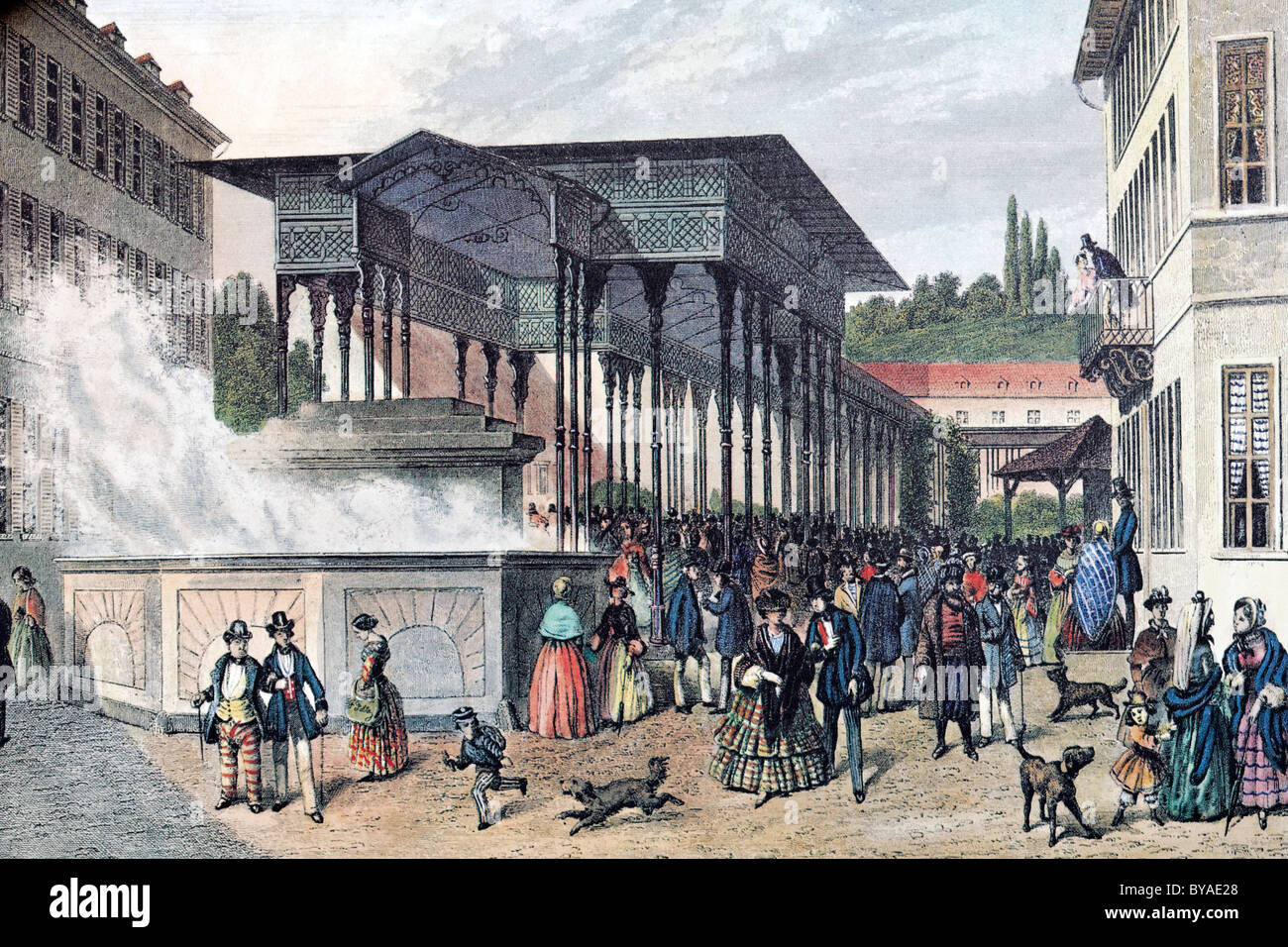 Ansicht des historischen Stadtbild, Wiesbaden, um 1860, Stahlstich, Hessen, Deutschland, Europa Stockfoto