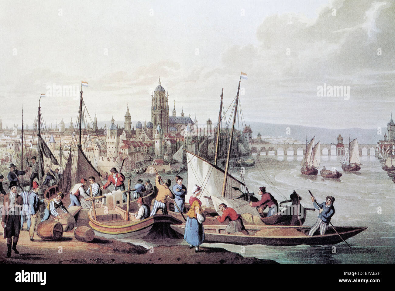 Blick auf Frankfurt Am Main, um 1810, historisches Stadtbild, Stahlstich, Hessen, Deutschland, Europa Stockfoto