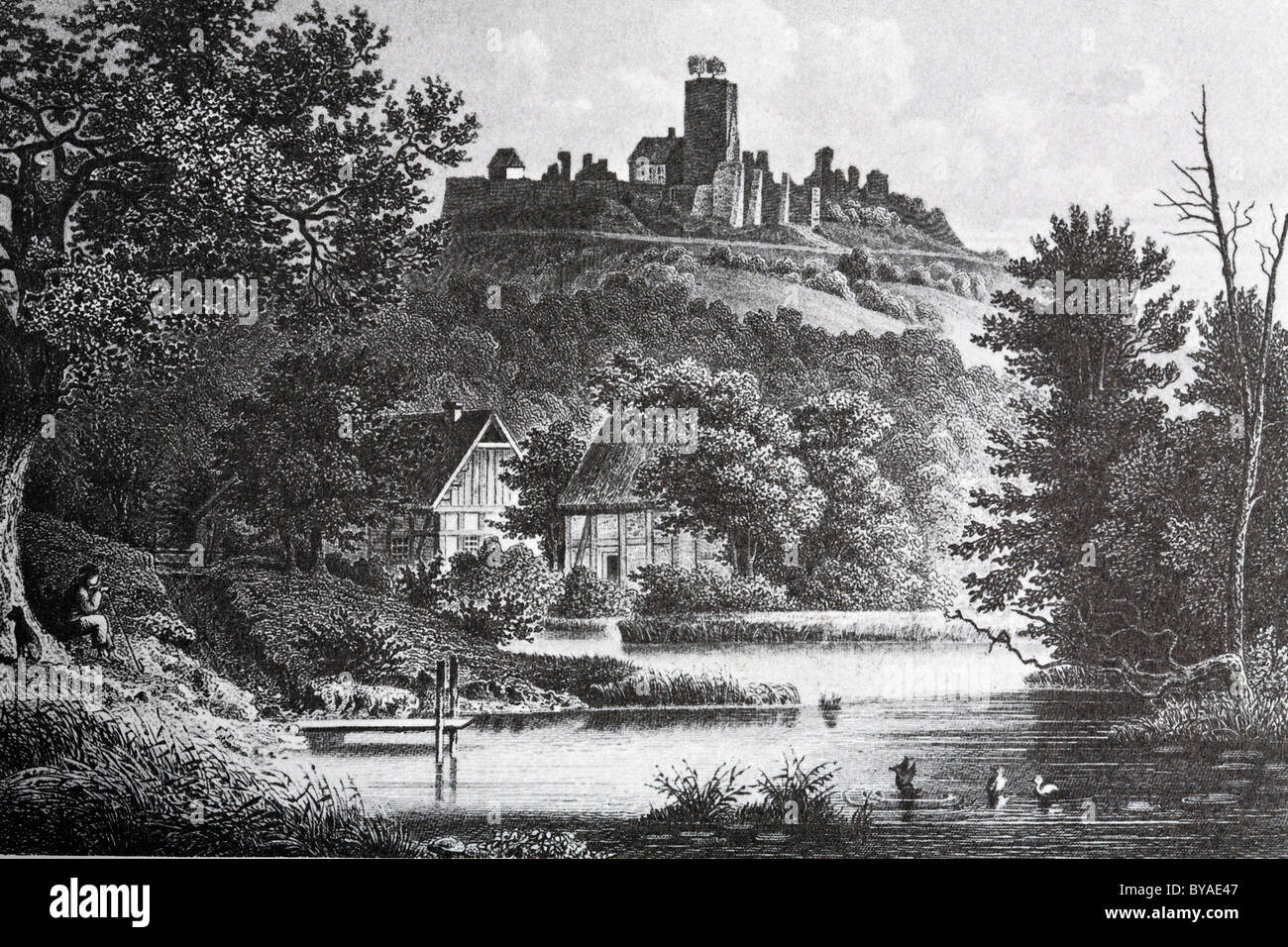 Ravensburg im Jahre 1865, Blick auf die historische Stadt, Stahlstich aus dem 19. Jahrhundert, Baden-Württemberg, Deutschland, Europa Stockfoto