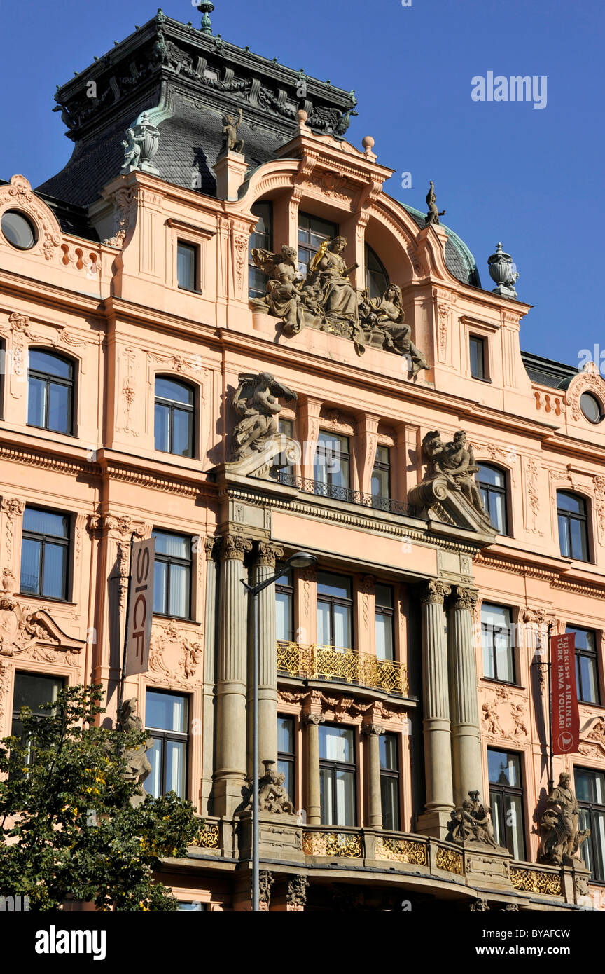 Jugendstil-Gebäude, Wenzelsplatz, Prag, Böhmen, Tschechische Republik, Europa Stockfoto