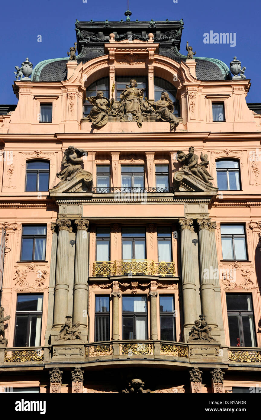 Jugendstil-Gebäude, Wenzelsplatz, Prag, Böhmen, Tschechische Republik, Europa Stockfoto