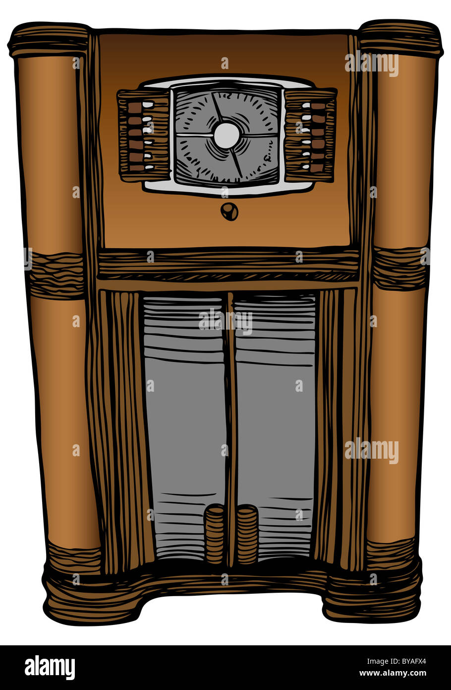 Hand gezeichnete Bild eines antiken Radios. Stockfoto