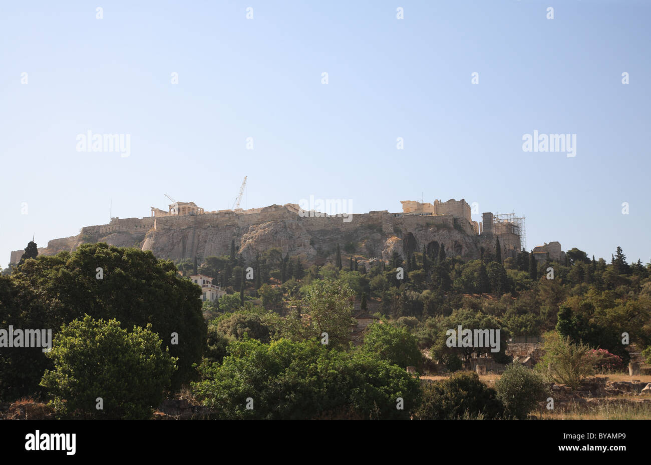 Blick auf die Akropolis-Hügel aus der alten Angora, Athen Griechenland Stockfoto