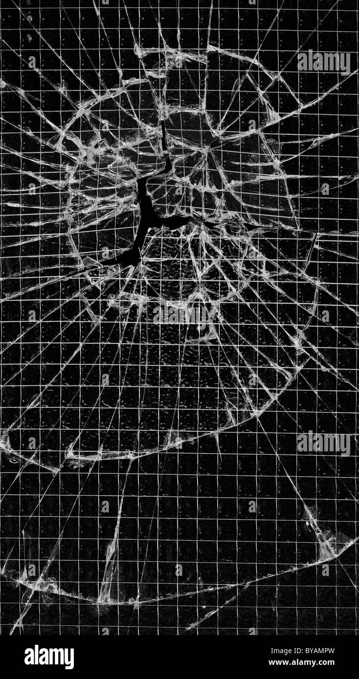 Verstärkte Glasfenster geknackt Stockfoto