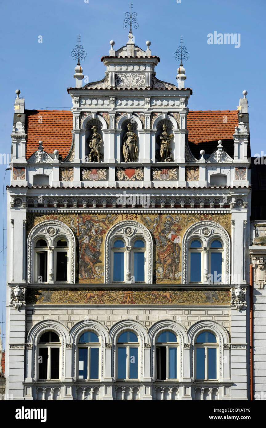 Rot Herz Haus Renaissance und Barock Stadthaus mit Sgraffito, Platz der Republik, Pilsen, Böhmen, Tschechische Republik, Europa Stockfoto