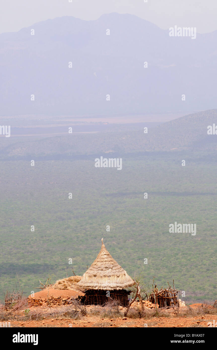 Urige Hütte vor das Omo-Tal, Südliches Äthiopien, Afrika Stockfoto