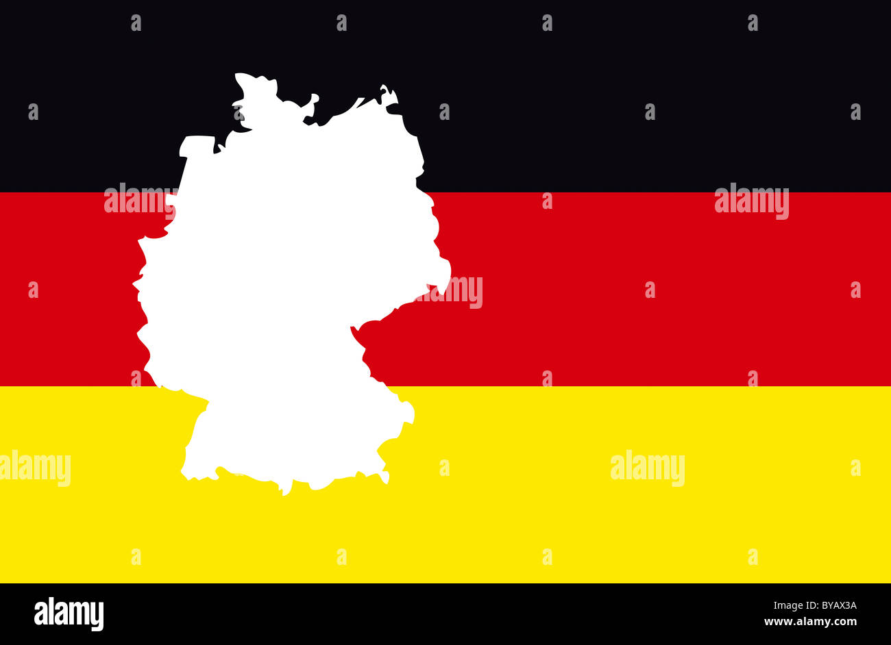 Umriss von Deutschland auf der Nationalflagge Stockfoto