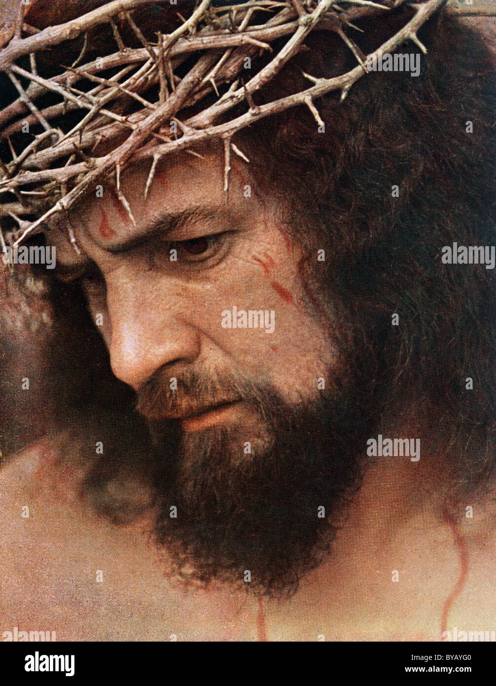 Alois Lang als Jesus, Farbe Postkarte aus einer Uvatypie Vorlage, Oberammergauer Passionsspiele 1930, Bayern, Oberbayern Stockfoto