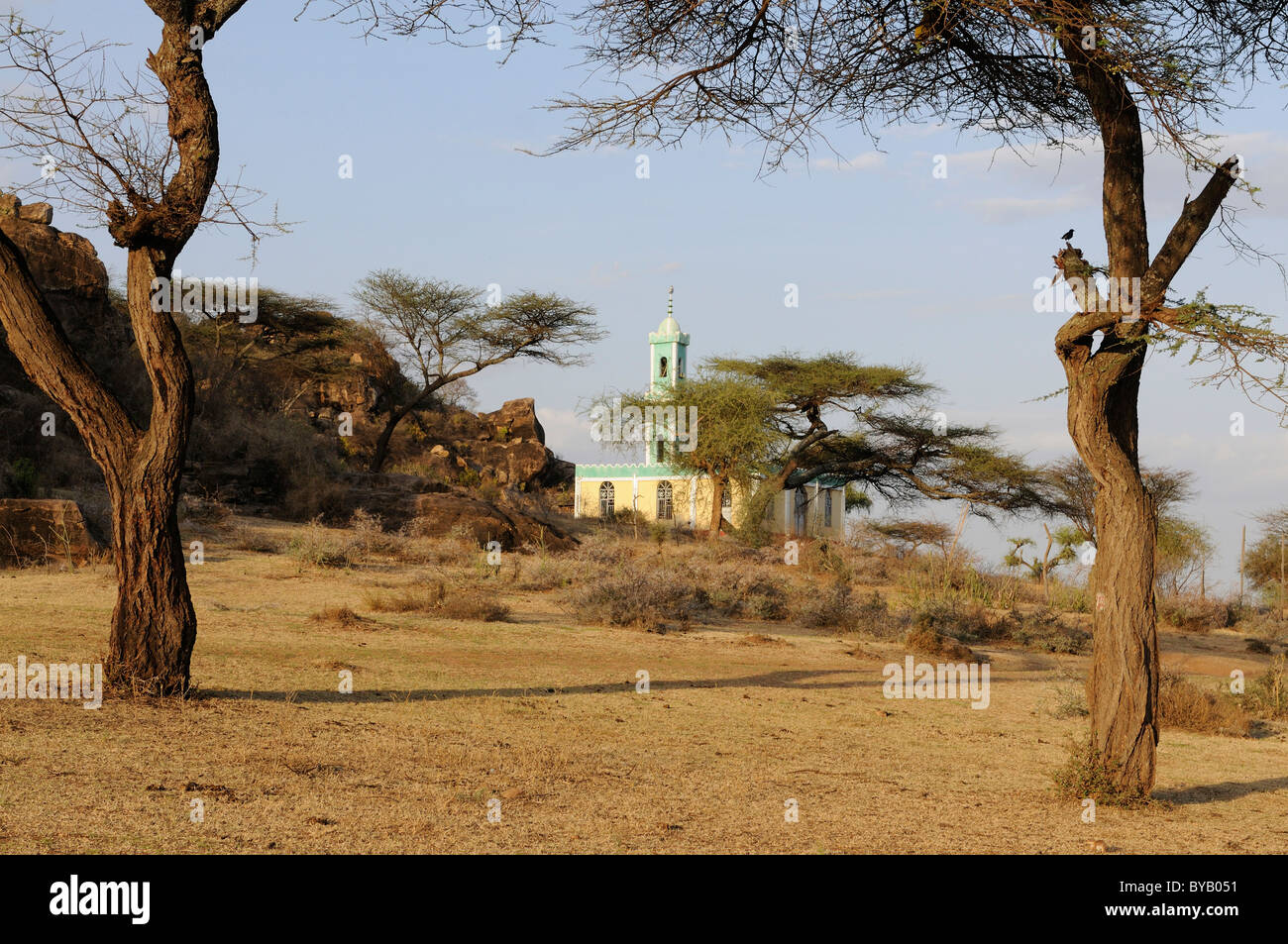 Moschee und Minarett der Yabello, Südliches Äthiopien, Afrika Stockfoto