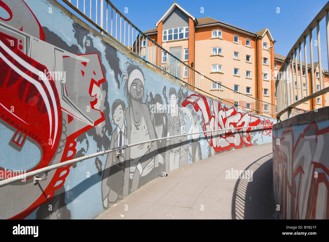 Graffiti, Sprühdose Kunst von de5ign4, St. Mary Street Subway, Southampton, Hampshire, England, Vereinigtes Königreich, Europa Stockfoto