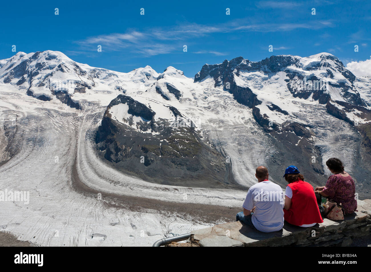Gornergrat Ridge, Blick über GrenzGletscher und Gornergletscher, Berge