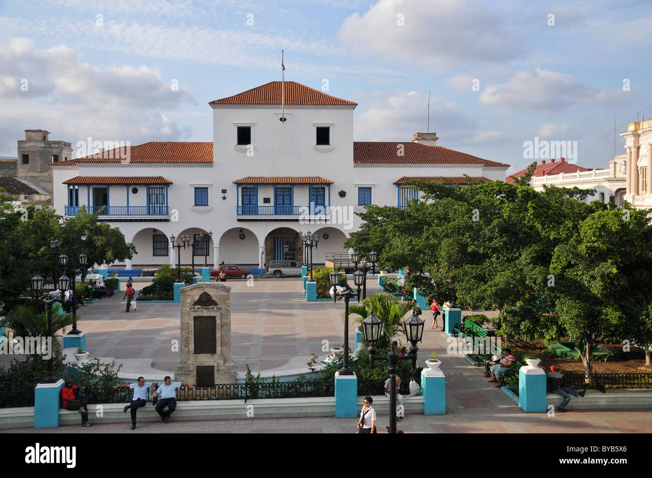 Fidel Castro Balkon, Rathaus, Parque Cespedes, Altstadt, Santiago de Cuba, Kuba, Karibik, Mittelamerika Stockfoto