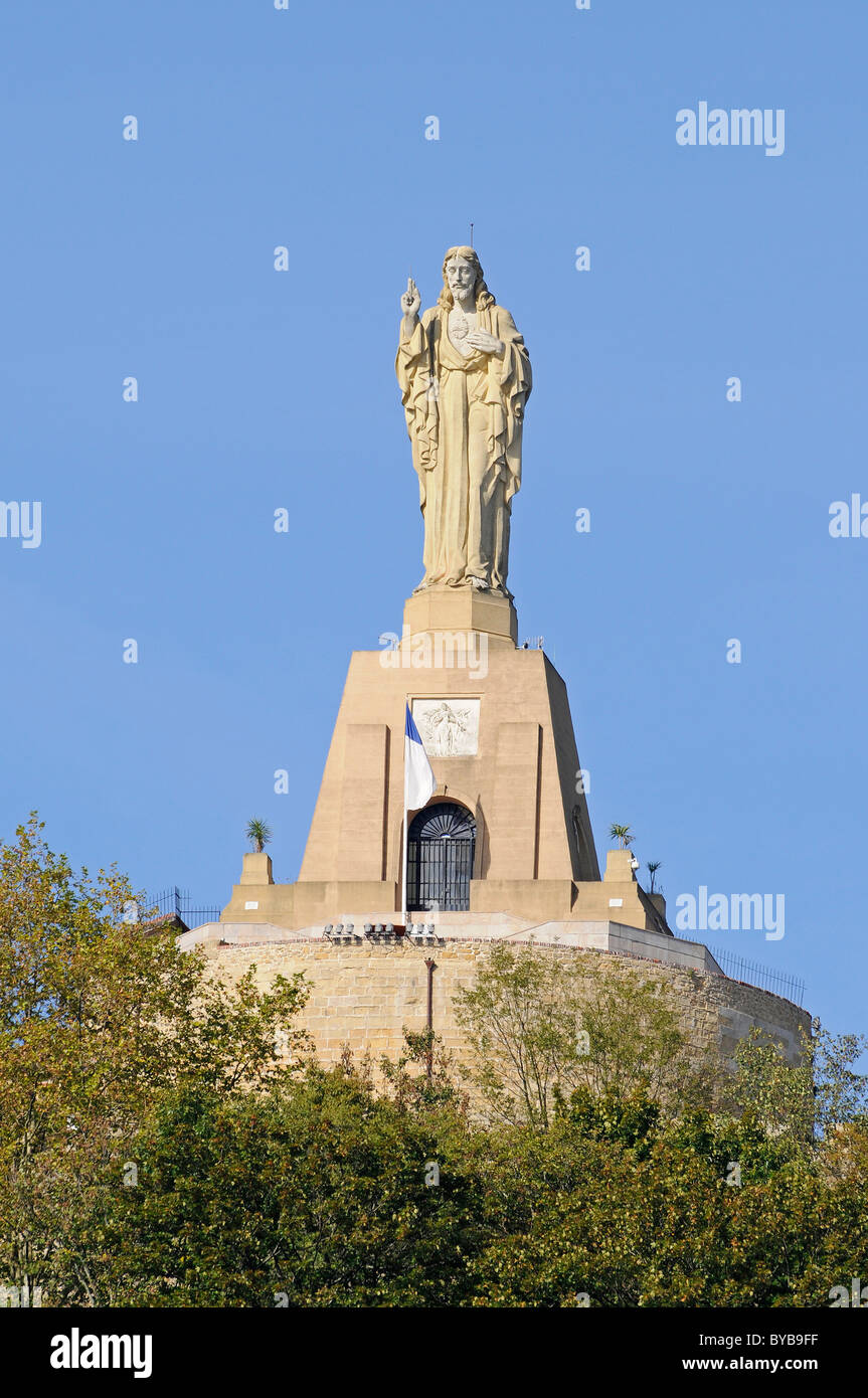 Statue von Jesus Christus, Mt Monte Urgull, San Sebastian, Pais Vasco, Baskisches Land, Spanien, Europa Stockfoto