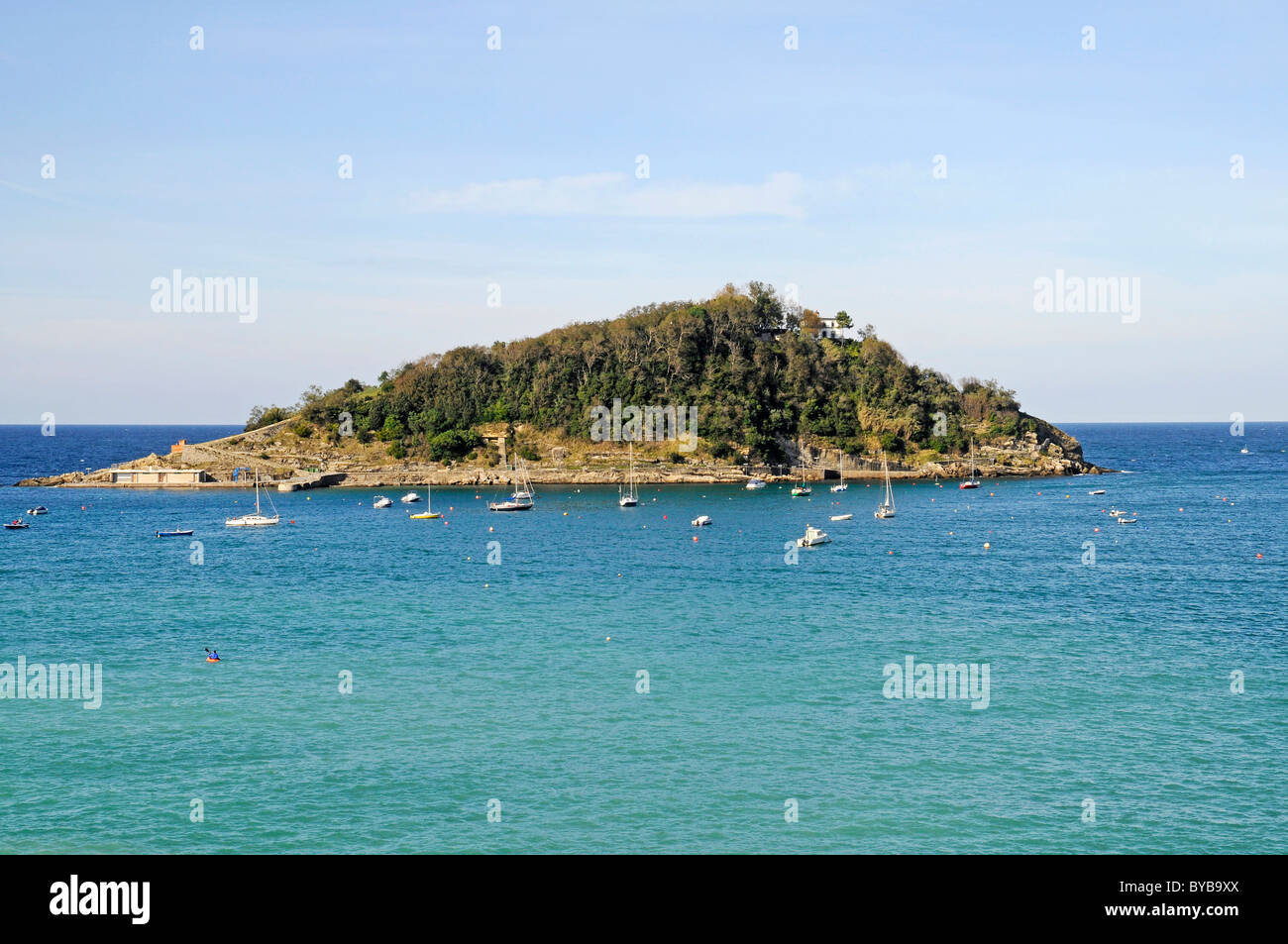 Isla Santa Clara, Insel Santa Clara, Bucht La Concha, San Sebastian, Pais Vasco, Baskisches Land, Spanien, Europa Stockfoto