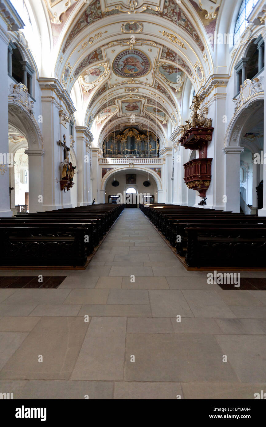 Hauptorgel von der Basilika St. Lorenz, einer ehemaligen Benediktiner Abteikirche von Prinz Abt von Kempten, heute der Pfarrei Stockfoto