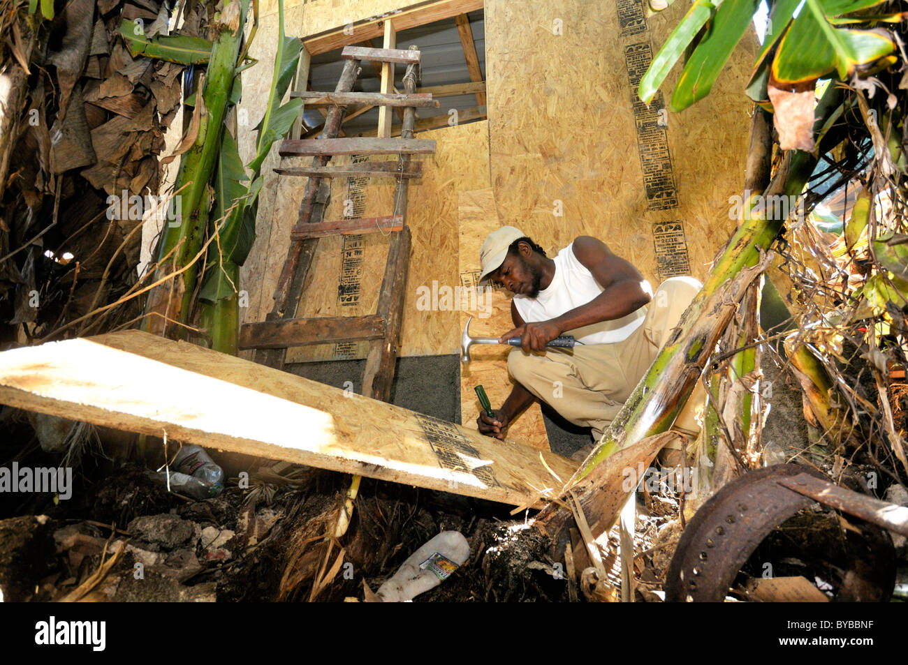 Bau von erdbebensicheren Fertighäusern, Einwohner von einem Slumviertel von einer Hilfsorganisation zur Verfügung gestellt, Haiti Stockfoto