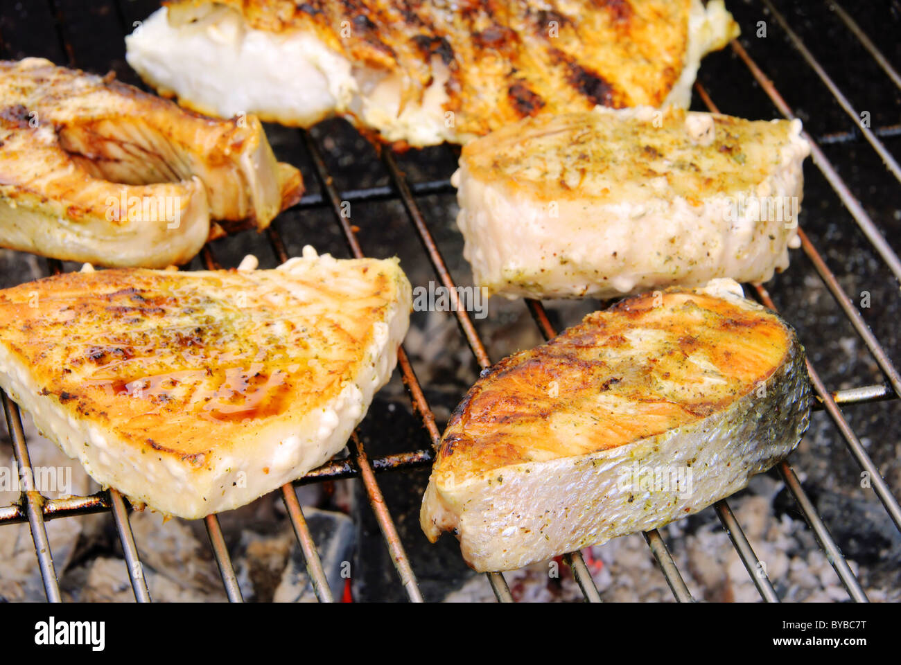 Grillen Fischsteak - Grillen Steak vom Fisch 11 Stockfoto
