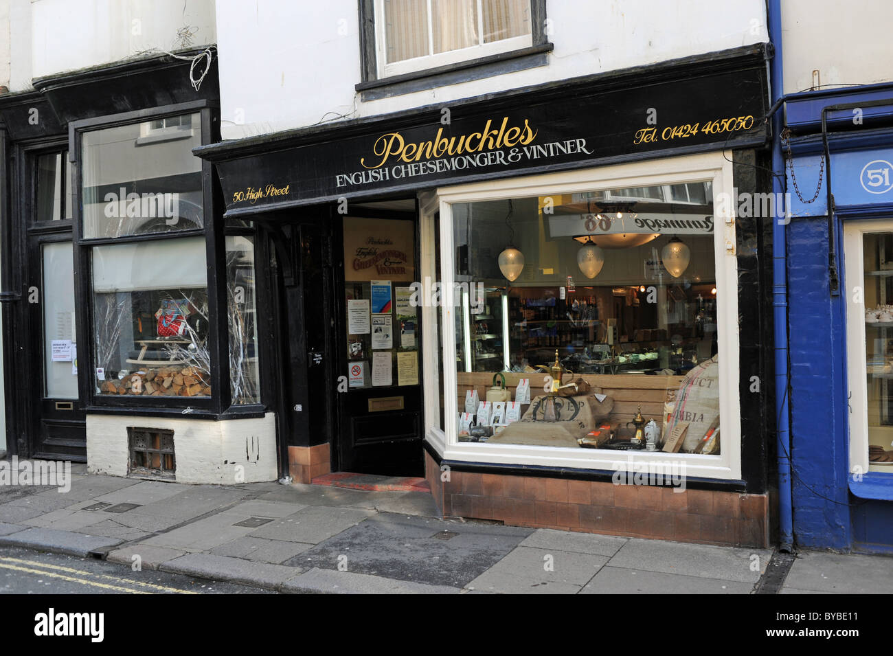 Penbuckles Käse- und Feinkostladen in Hastings Altstadt Ost Sussex Großbritannien Stockfoto