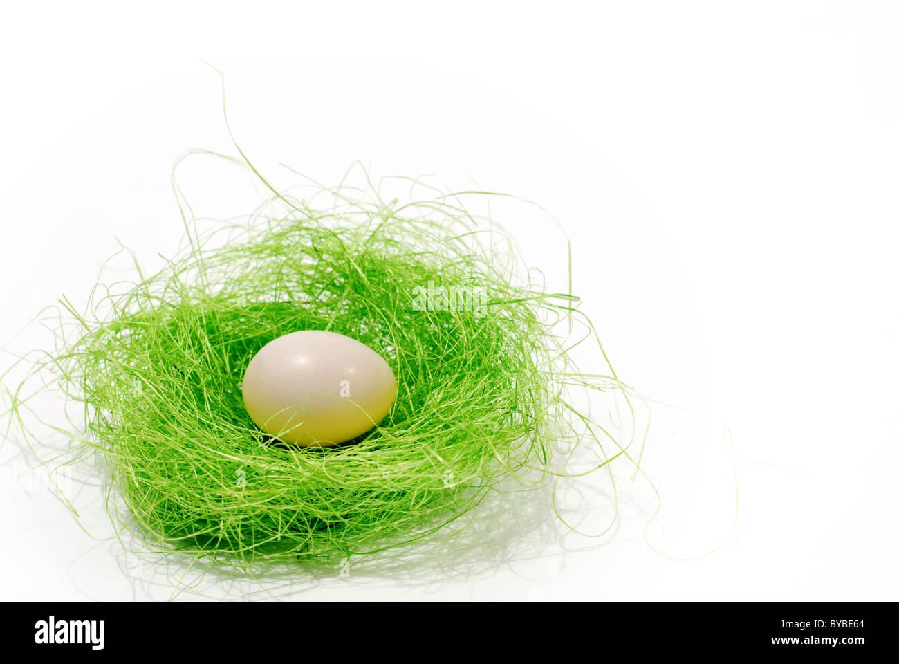 Eine kleine weiße Taube Ei in einem grünen nest Stockfoto