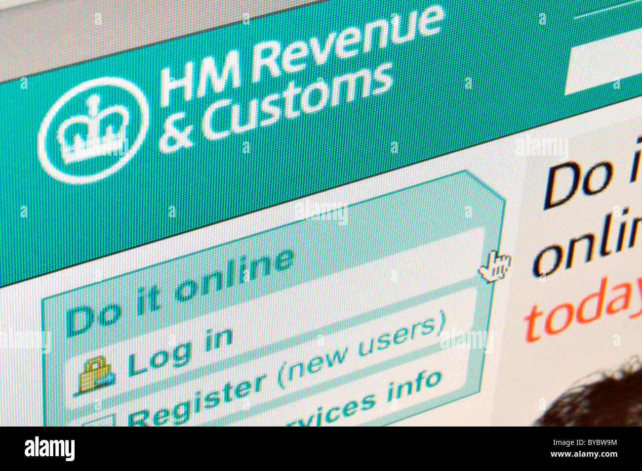 Webseite HM Revenue and Customs Stockfoto